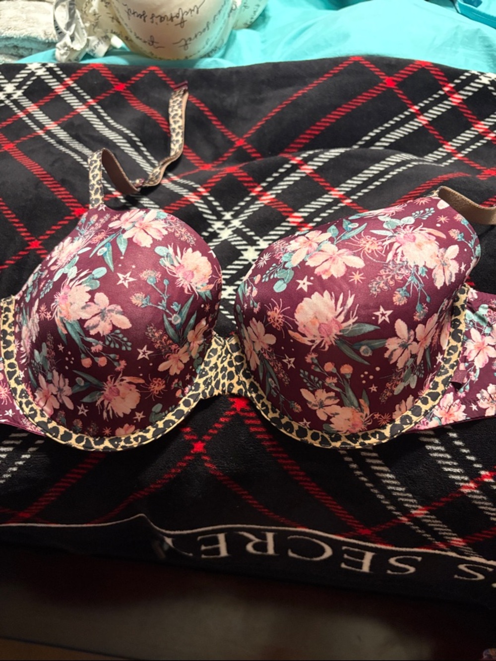 Victoria Secret Demi lined size 36 Floral Printed Underwire Bra in Deep Burgundy